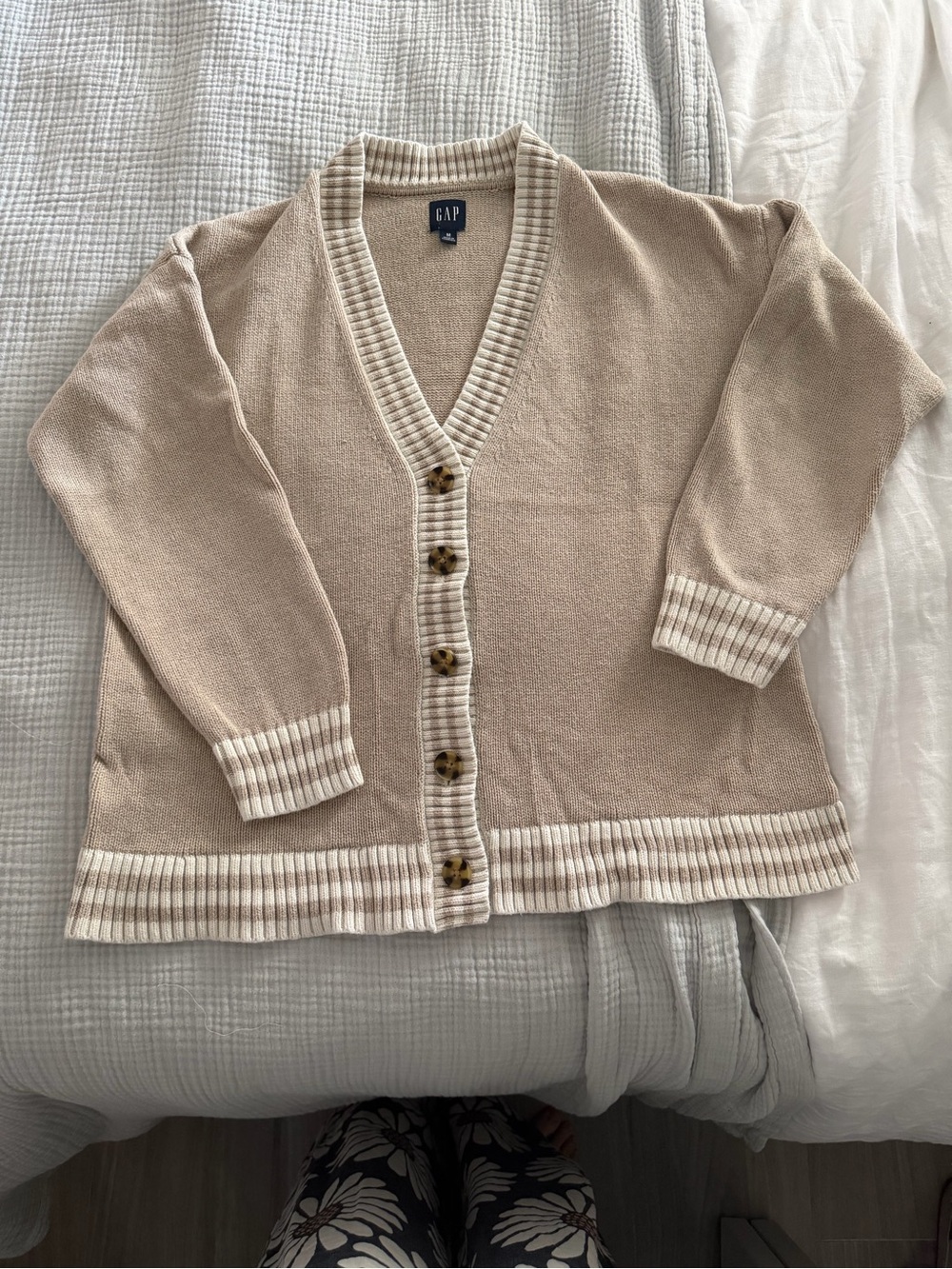 GAP Beige Cardigan with Cream Trim